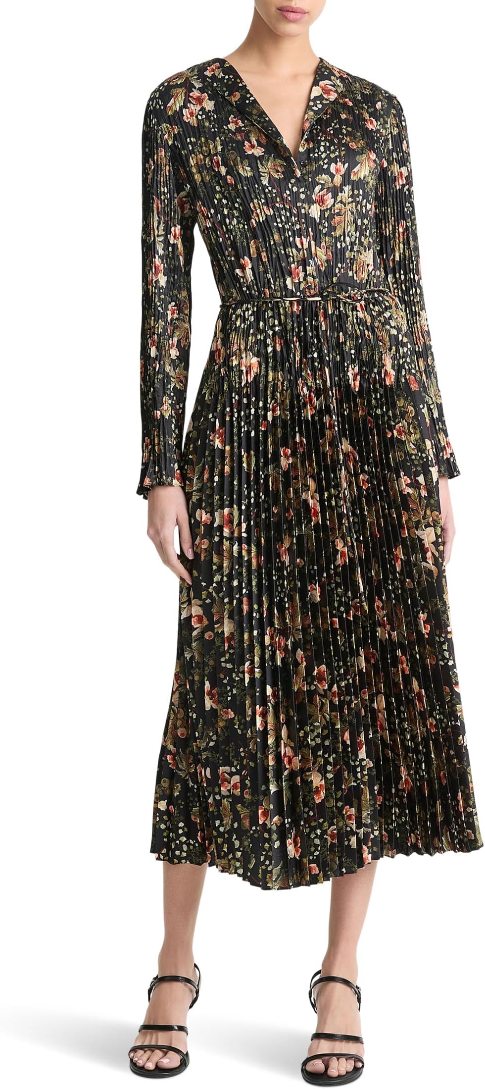 

Платье Vince Orchid Vine Pleated Long Sleeve Dress, цвет Black Night