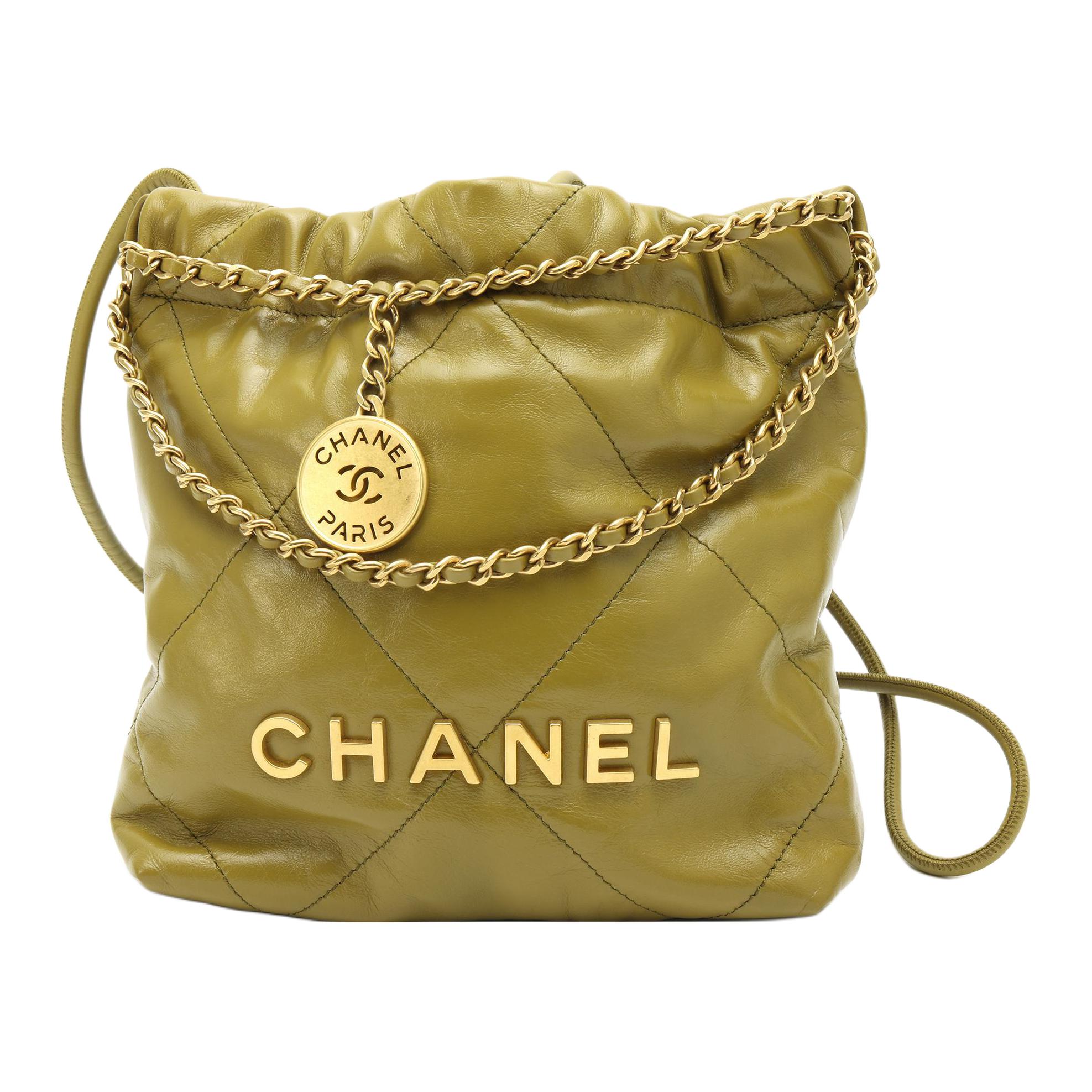 

CHANEL Сумка-ведро из яркой телячьей кожи Мини женская оливково-зеленая сумка через плечо