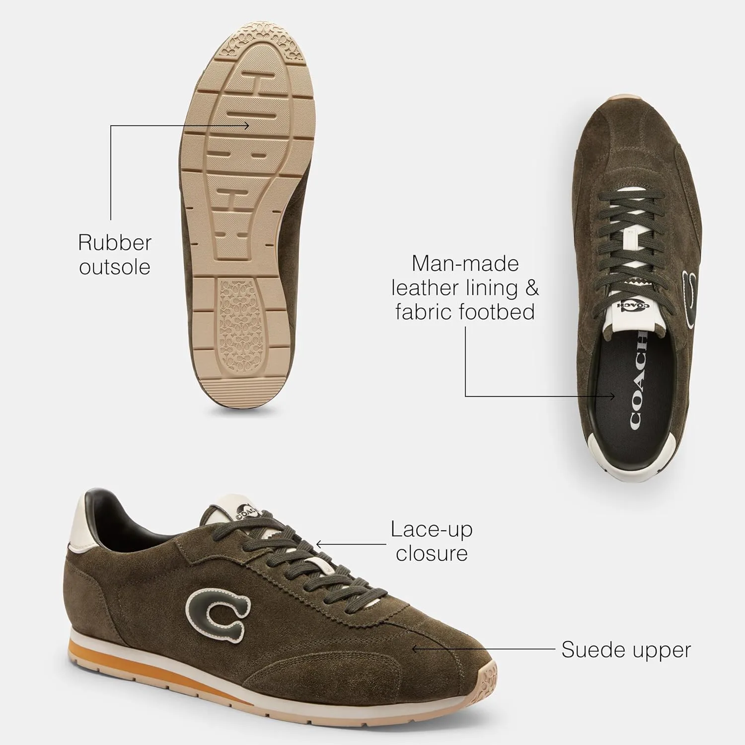Мужские низкие кроссовки Coach из замши, оливковый — фото 4