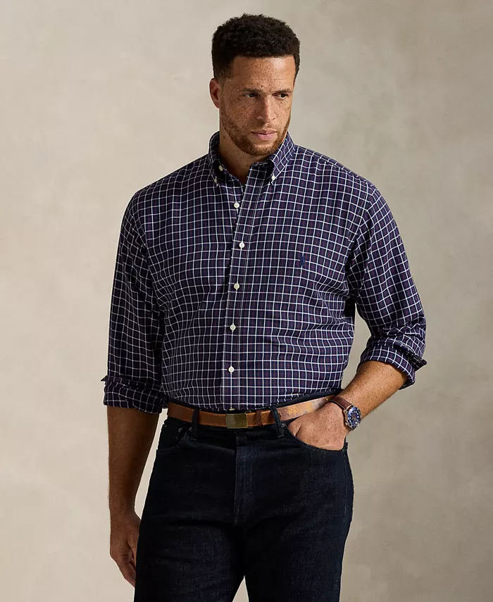 

Мужская рубашка B&T с длинным рукавом Performance Oxford Polo Ralph Lauren, синий