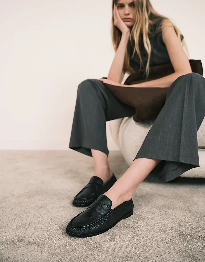 Премиальные лоферы Mayfair со сборками из черной кожи от ASOS DESIGN