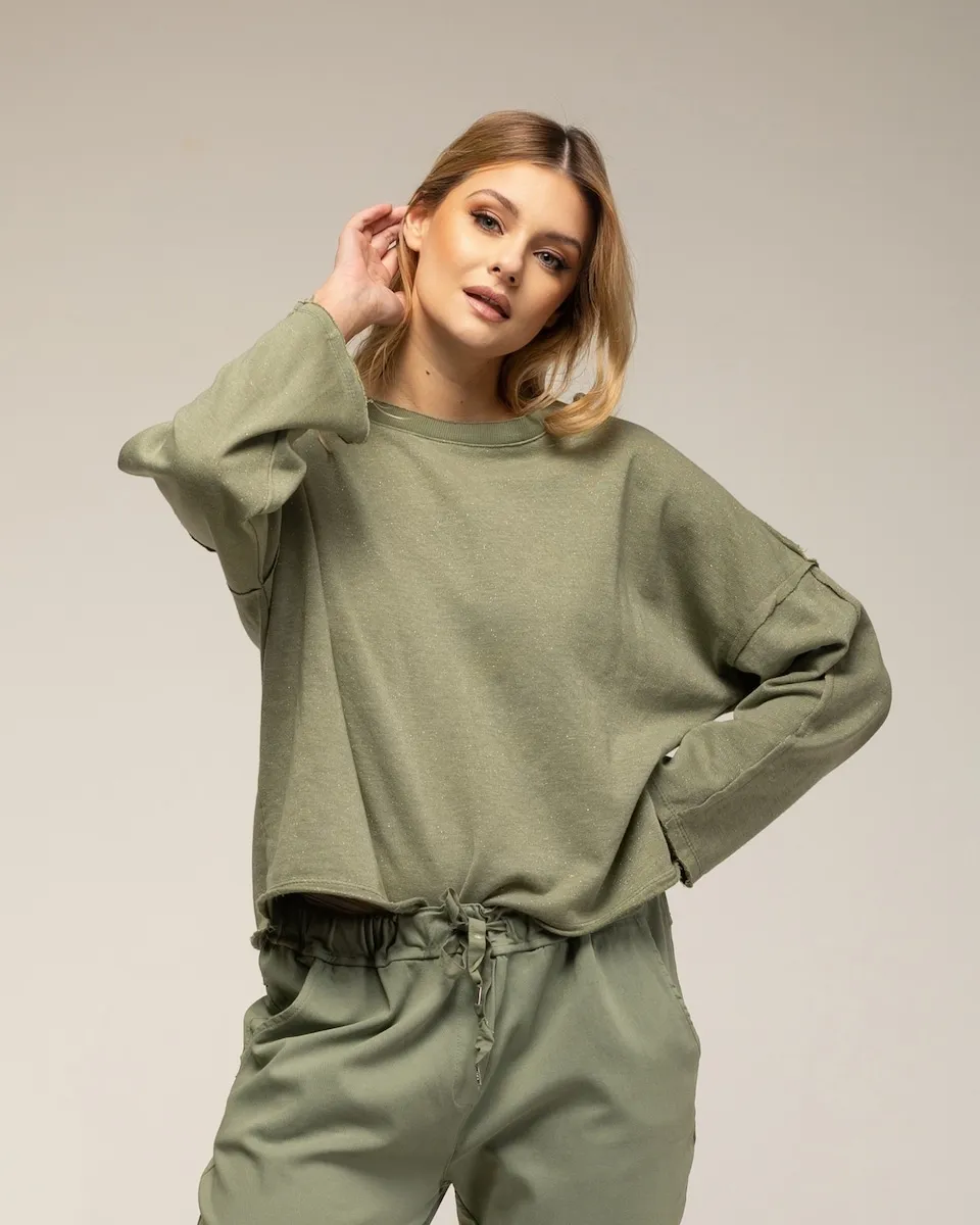 

Женская толстовка оверсайз с люрексом Tantra, цвет Verde Militar