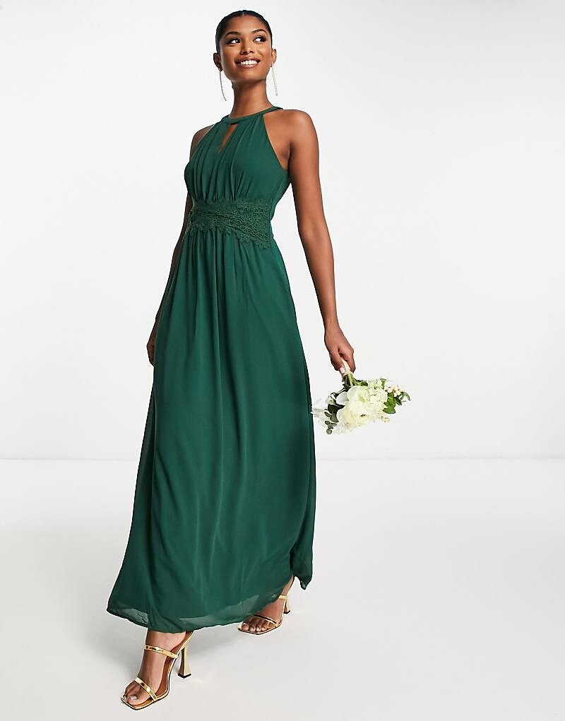 

Зеленое платье макси с воротником-халтером Vila Bridesmaid