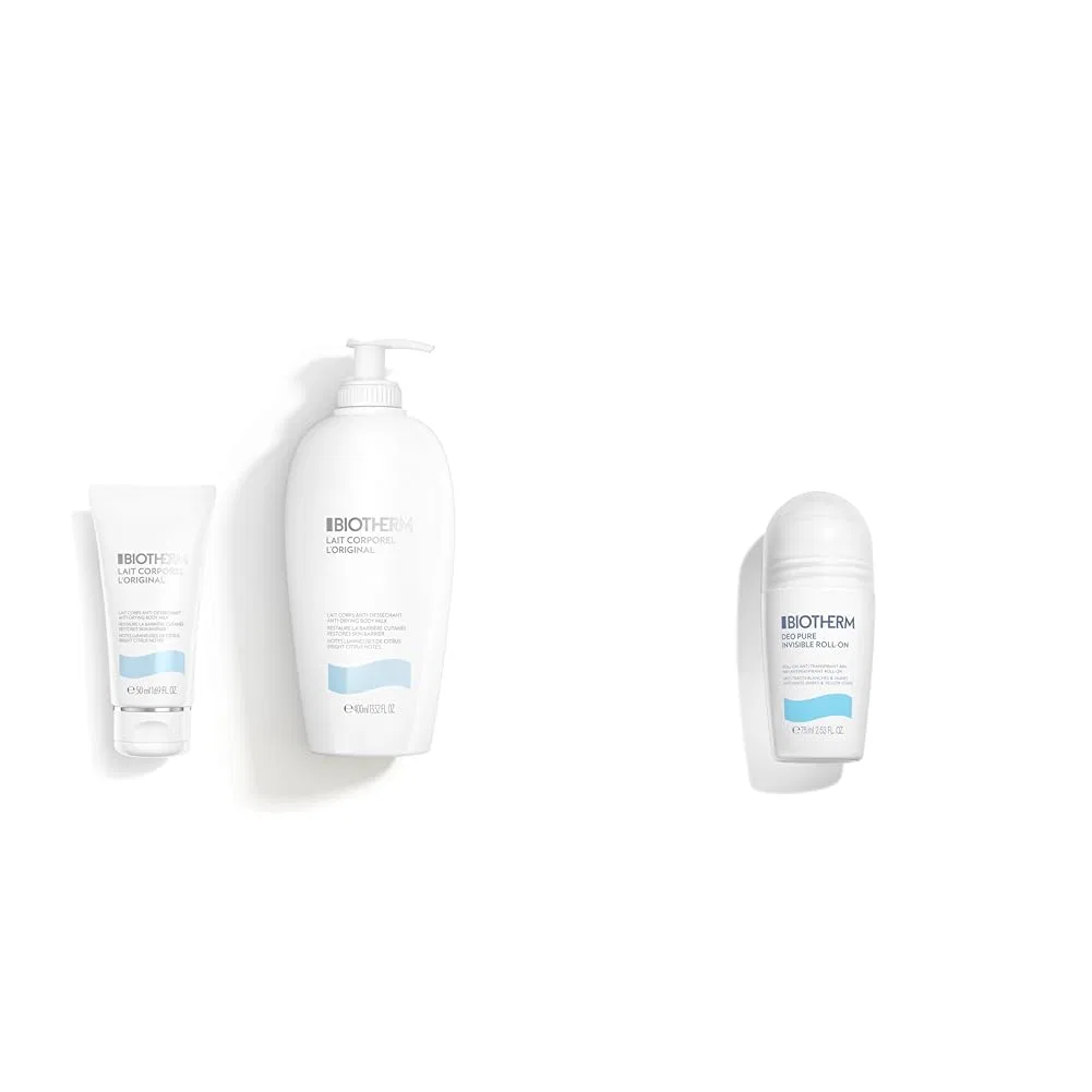 Набор Lait Corporel: молочко для тела 400 мл + 50 мл и дезодорант Pure Invisible R-on 75 мл Biotherm
