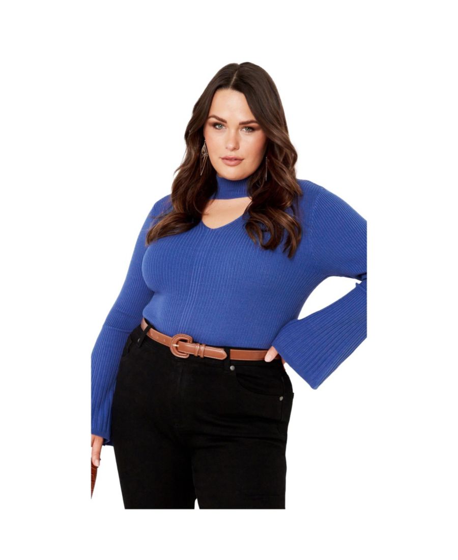 

Женский вязаный свитер Zoe в рубчик больших размеров AVENUE, Petrol