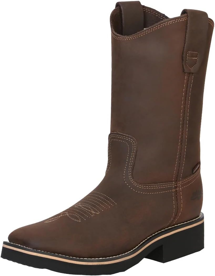 

Мужские сумасшедшие кожаные рыжие сапоги Rodeo с мягким квадратным носком, резиновой подошвой, средней высоты голенища, прочные, для западной езды, ранчо, повседневная носка Generic, initial