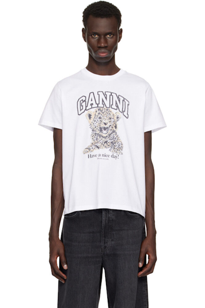 

Белая футболка Basic Jersey Leopard Relaxed GANNI