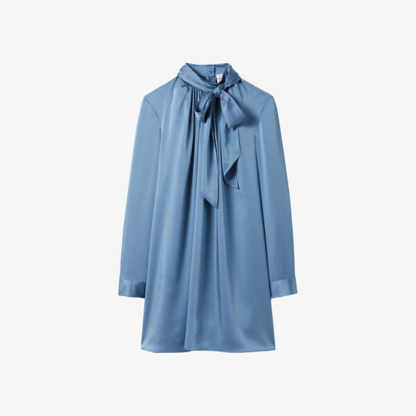 

Атласное мини-платье с длинными рукавами и завязкой на талии Claudie Pierlot, синий