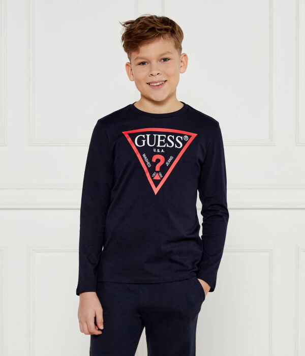 

Лонгслив детский Guess с контрастным принтом, темно-синий