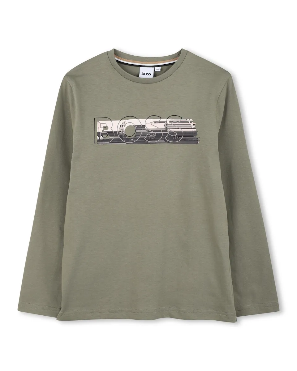 

Детская хлопковая футболка Boss Kidswear, военный зеленый