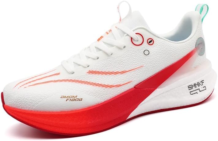 

Мужские беговые кроссовки с углеродной пластиной, ультралегкие, дышащая сетка, для гонок, ходьбы, тренажерного зала, противоскользящие Generic, красный