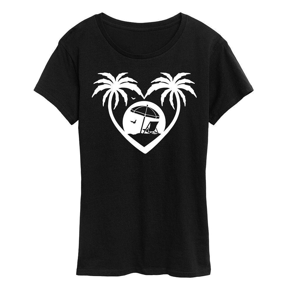 

Женская футболка с рисунком Palm Trees Heart Scene, черный