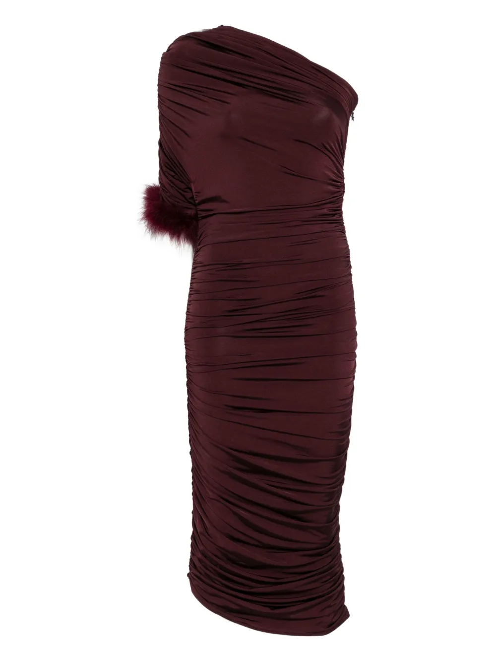 

Платье на одно плечо с отделкой из перьев Mugler, красный