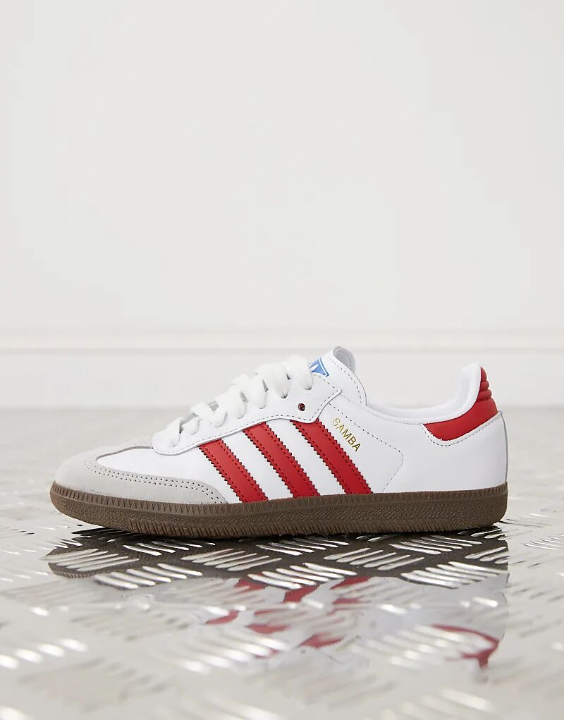 Кроссовки Adidas Originals Samba OG белого и красного цветов — фото 2
