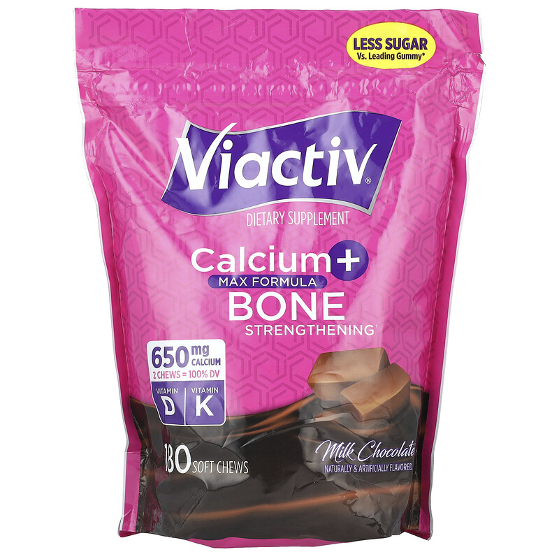 

Viactiv, Кальций и укрепление костей, молочный шоколад, 180 жевательных таблеток