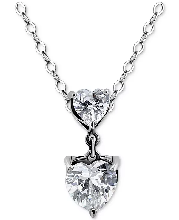 

Ожерелье с подвеской в виде сердца из кубического циркония, 16 дюймов + удлинитель 2 дюйма, эксклюзивно в Macy's Giani Bernini, silver