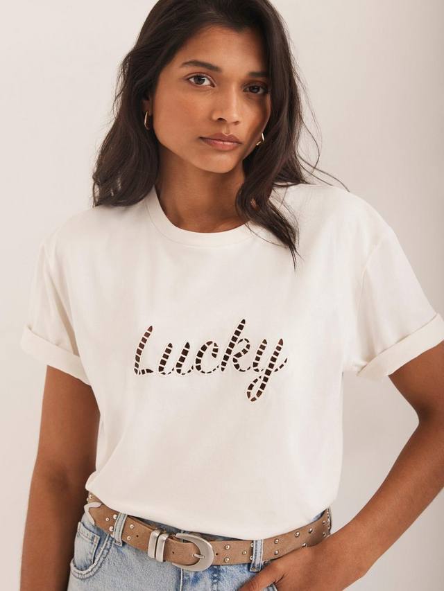 

Футболка с вырезанной надписью Mint Velvet, Cream/Multi