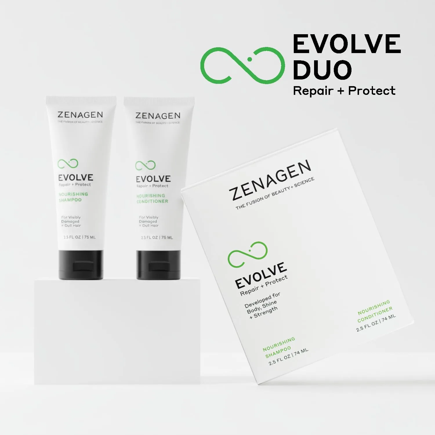 ZENAGEN Evolve Repair + Protect Nourishing Shampoo (Unisex) - восстанавливает и укрепляет поврежденные волосы, способствует увеличению объема, на растительной основе, безопасен для окрашенных волос, веган, для всех типов волос 74 мл (2 шт.) — фото 4
