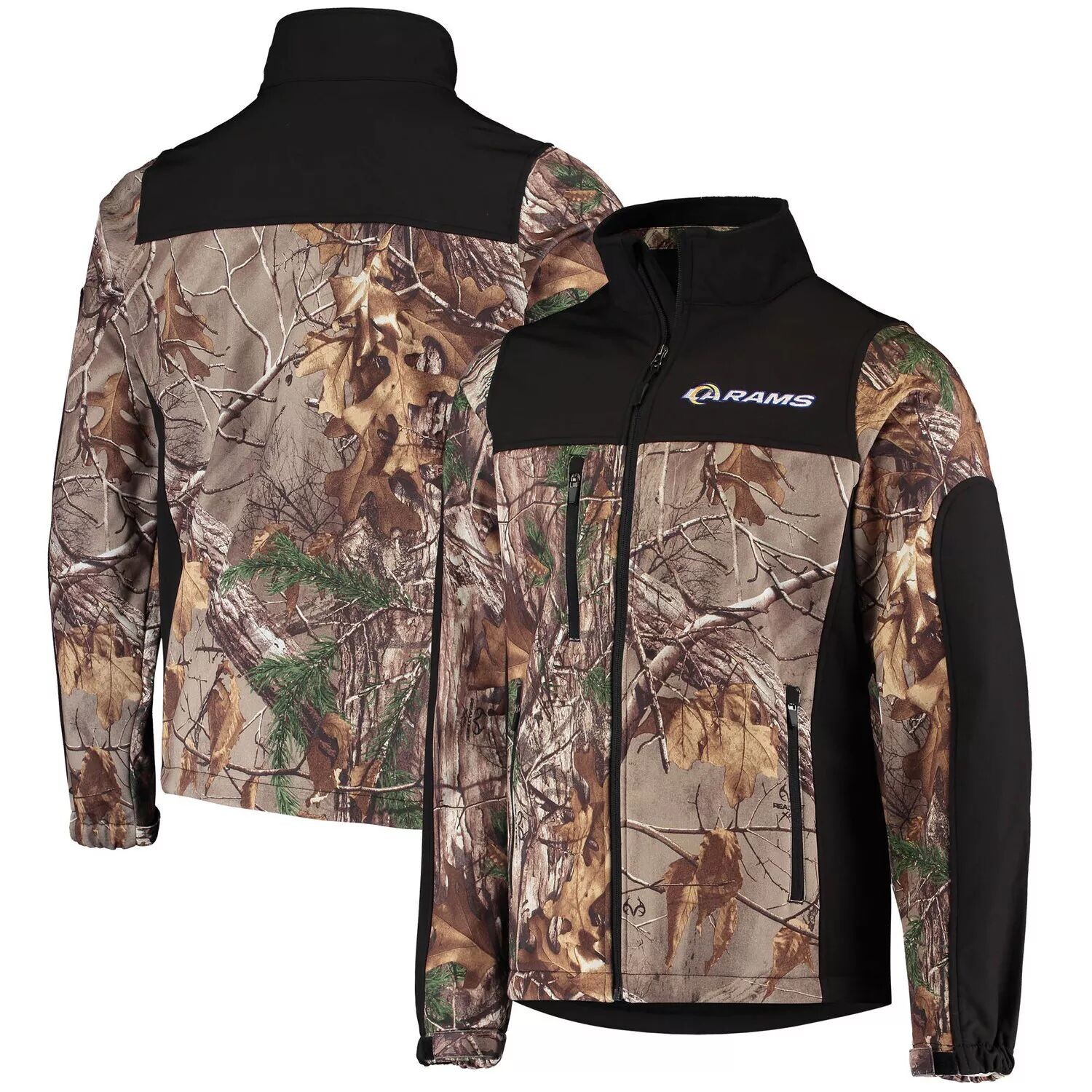 

Мужская куртка Dunbrooke Realtree Camo/Black Los Angeles Rams Circle Hunter Softshell с молнией во всю длину