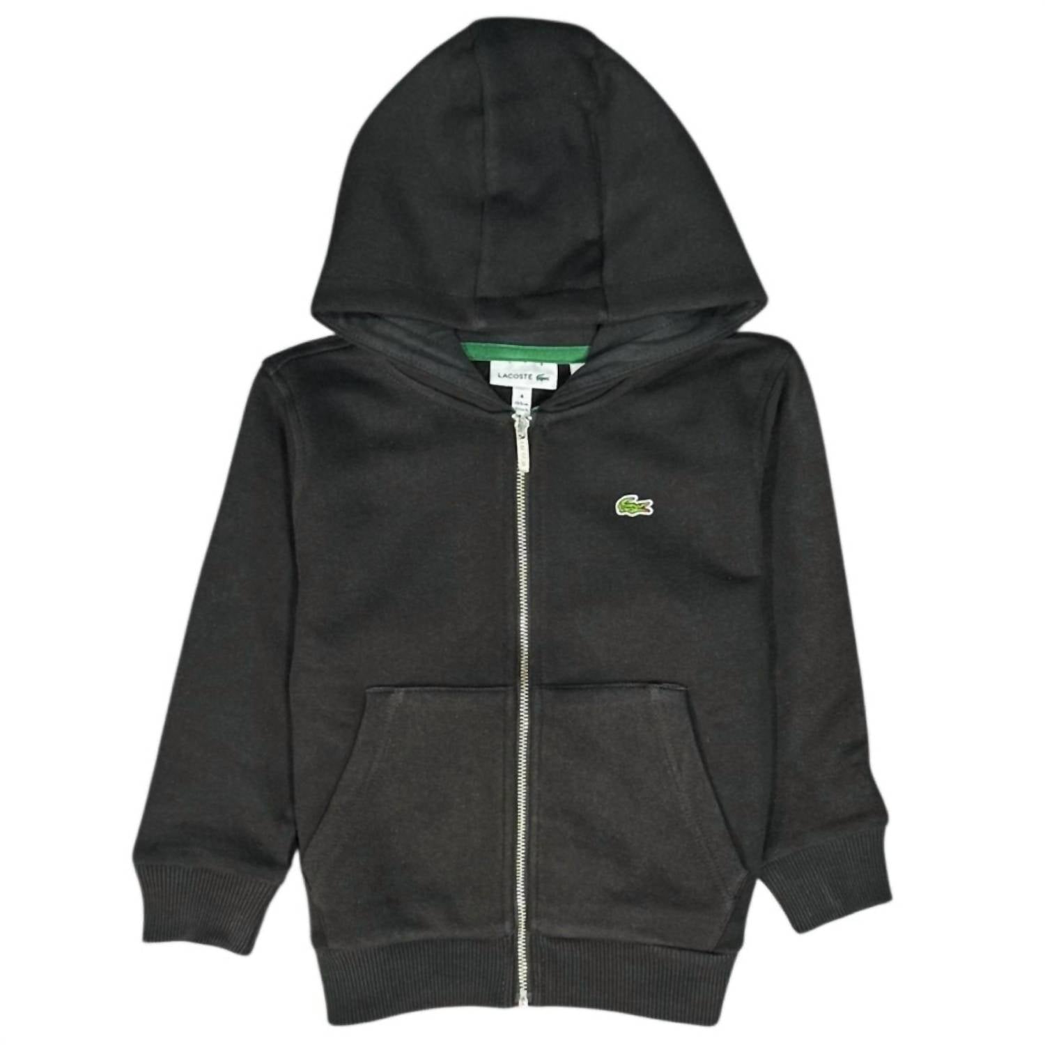 

Детская худи с карманом-кенгуру на молнии, черная Lacoste