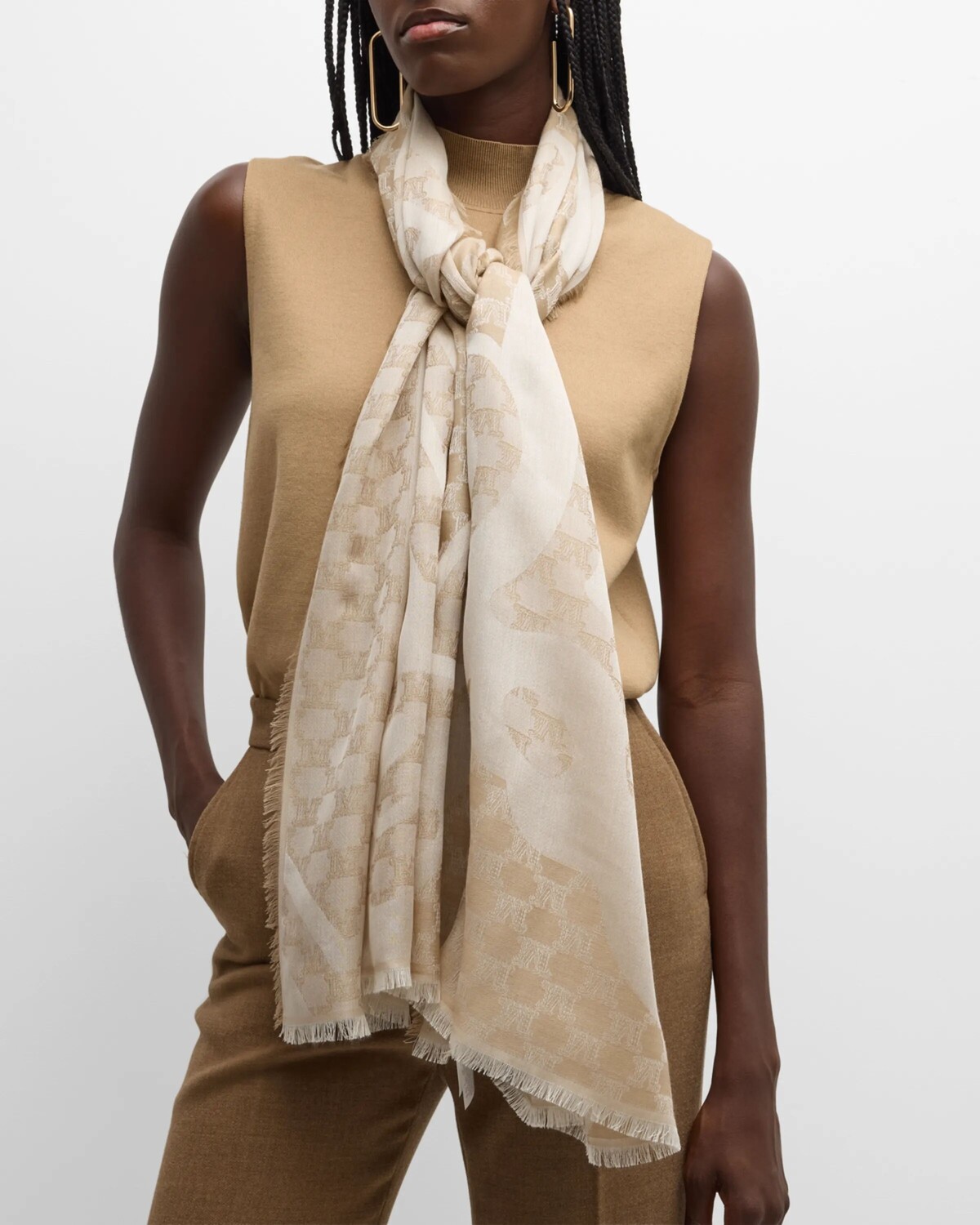 

Палантин из шелковой шерсти Acinoso Monogram Max Mara, цвет Sand