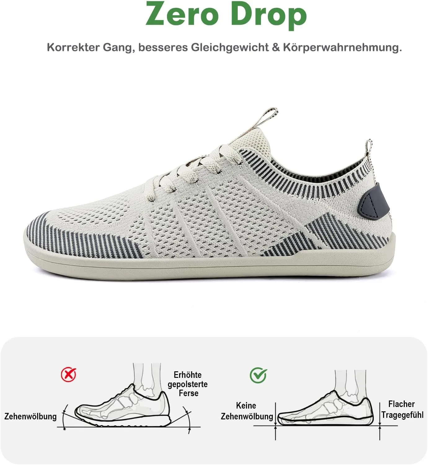 Кроссовки женские IceUnicorn Wide Barefoot Shoes, легкие, с новой поддержкой и высоким каблуком, дышащие, унисекс, мужские, минималистичные, для активного отдыха, бежевый — фото 3