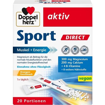 

Sport Direct Muscle + Energy, магний, кальций и витамины группы B для спортсменов и физически активных - 20 веганских порций со вкусом апельсина, Doppelherz
