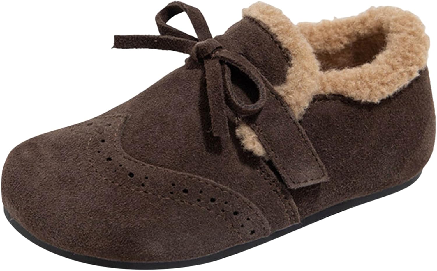 

Зимние теплые ботинки для девочек IWIHMIV, противоскользящие, удобные, повседневные с бантом, с флисовой подкладкой, Coffee