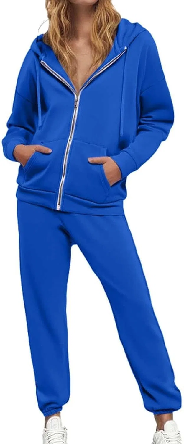 Женский спортивный костюм из худи и брюк с карманами, Blue