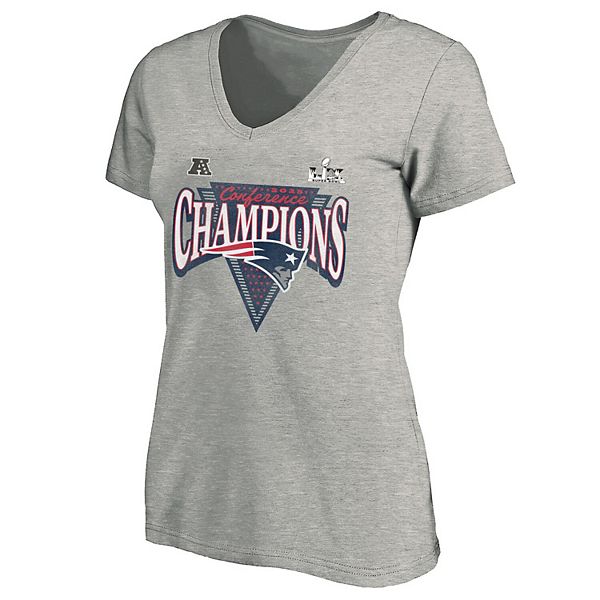 

Женская футболка New England Patriots 2025 AFC Champions Plus Size Hail Mary Tri-Blend V-neck цвета хизер-грей Fanatics