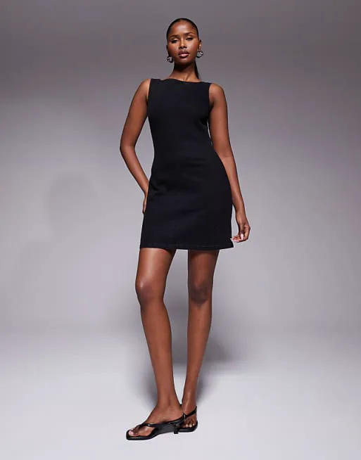 

Черное джинсовое облегающее платье мини с разрезным вырезом и вырезом ASOS DESIGN