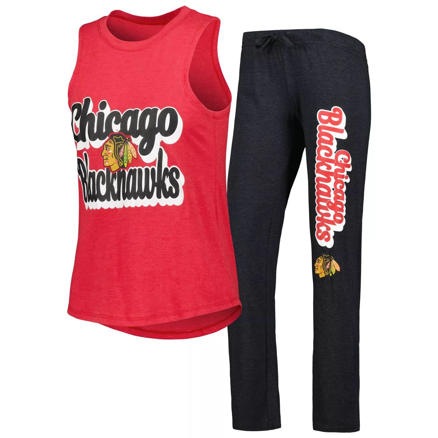 

Женский спортивный красный/черный комплект Chicago Blackhawks Meter Muscle Майка и брюки для сна