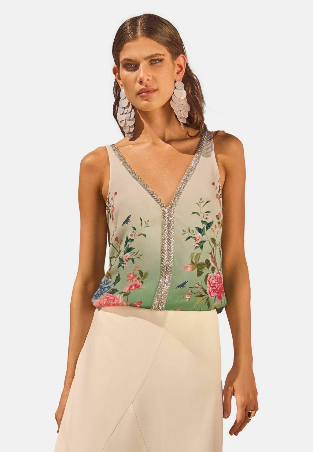 

Топ REGULAR FIT - EMBELLISHED FLORAL TRIM - Blouse Love & Roses, зеленый