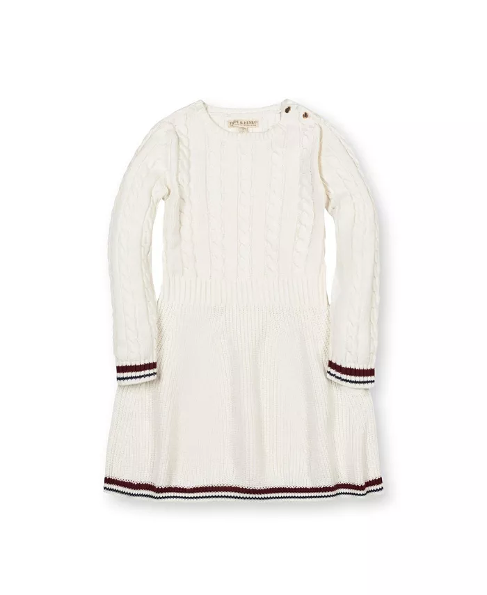 

Платье-свитер для девочек с длинным рукавом в школьном стиле, кабельная вязка, из органического хлопка Hope & Henry, белый