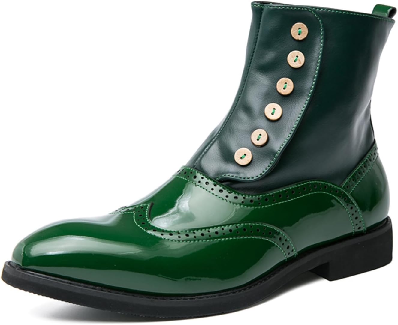 

Мужские ботинки-броги на шнуровке из лакированной кожи с высоким голенищем, заостренным носком, массивным каблуком, противоскользящей подошвой, повседневные для делового стиля, выпускного или вечеринки Qwuieoin, зеленый