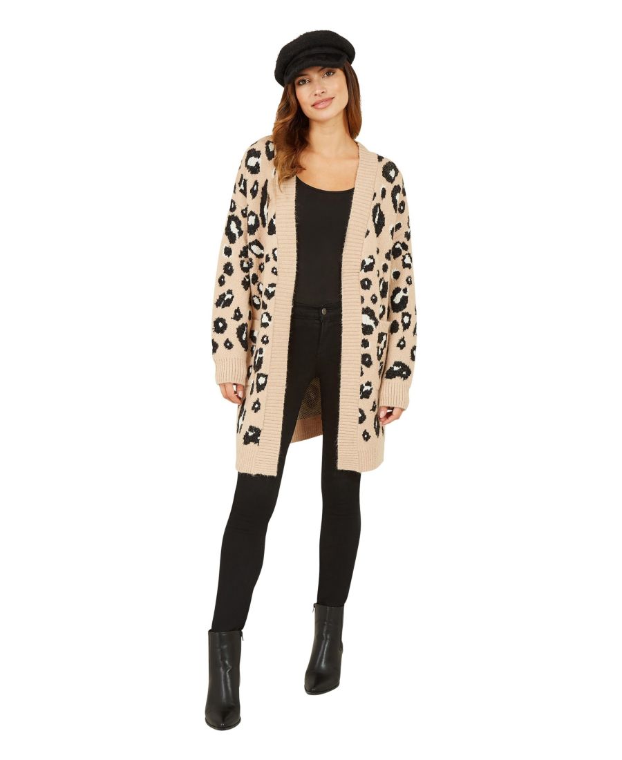 

Длинный женский кардиган, связанный в технике анималистического принта Yumi, Beige