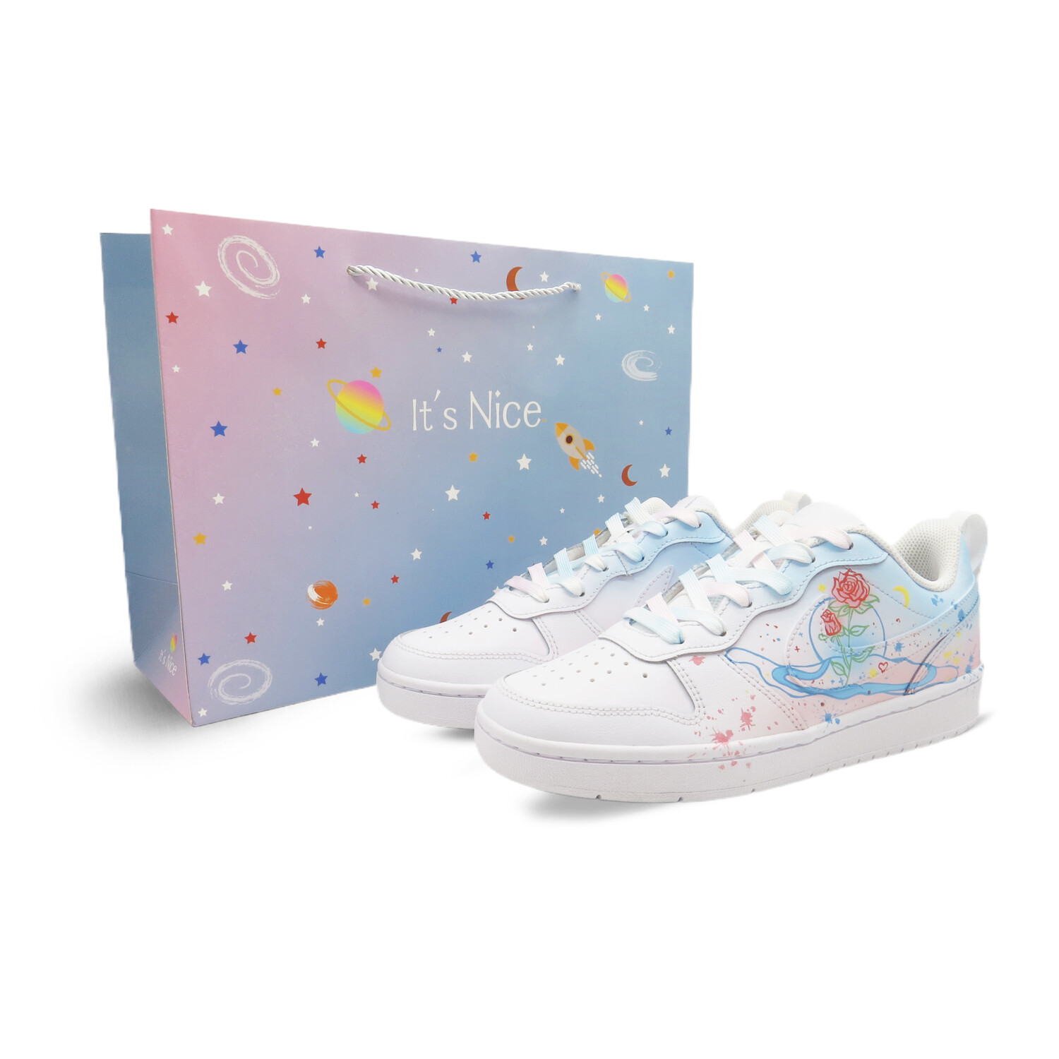 

Кроссовки Nike Court Borough 2 Skateboarding Shoes Women's Low-top White/Blue/Pink, розовый