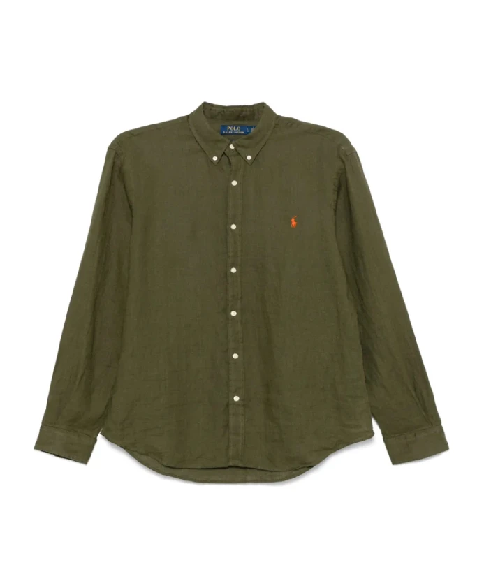 

Спортивная рубашка из льна с длинными рукавами оливкового цвета Polo Ralph Lauren, зеленый