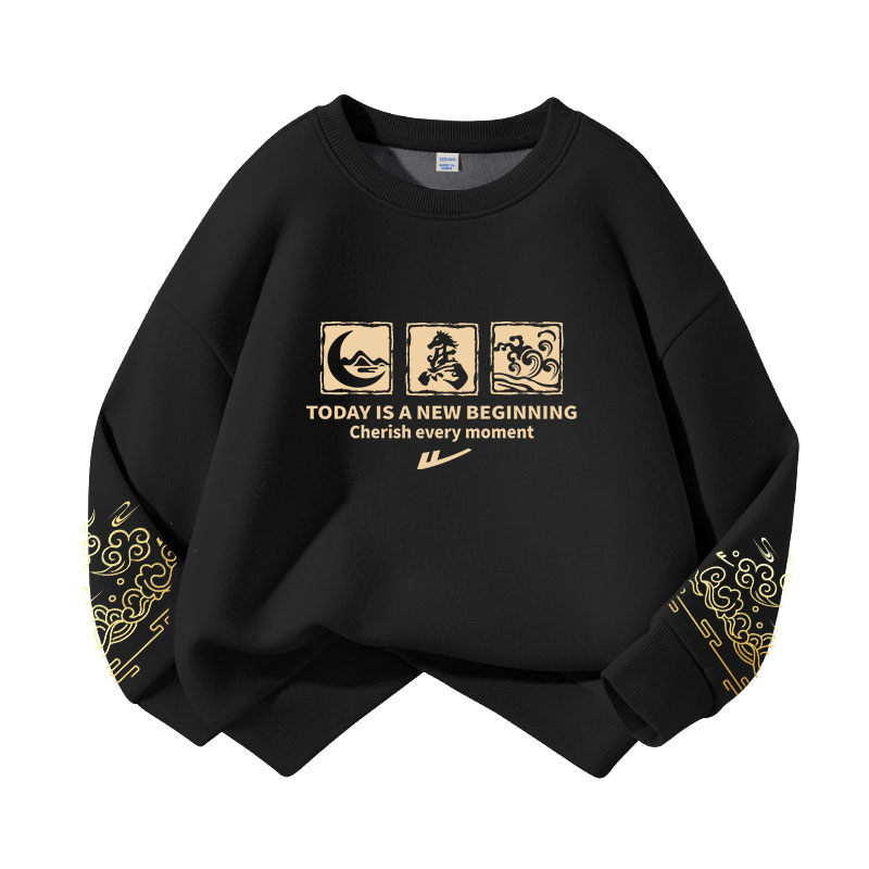 

Детский свитшот с круглым вырезом Moderate WARRIOR, [fleece-lined]черный/h three-grid horse+h right sleeve pattern золото-stamped k+h left sleeve pattern hot-stamped k