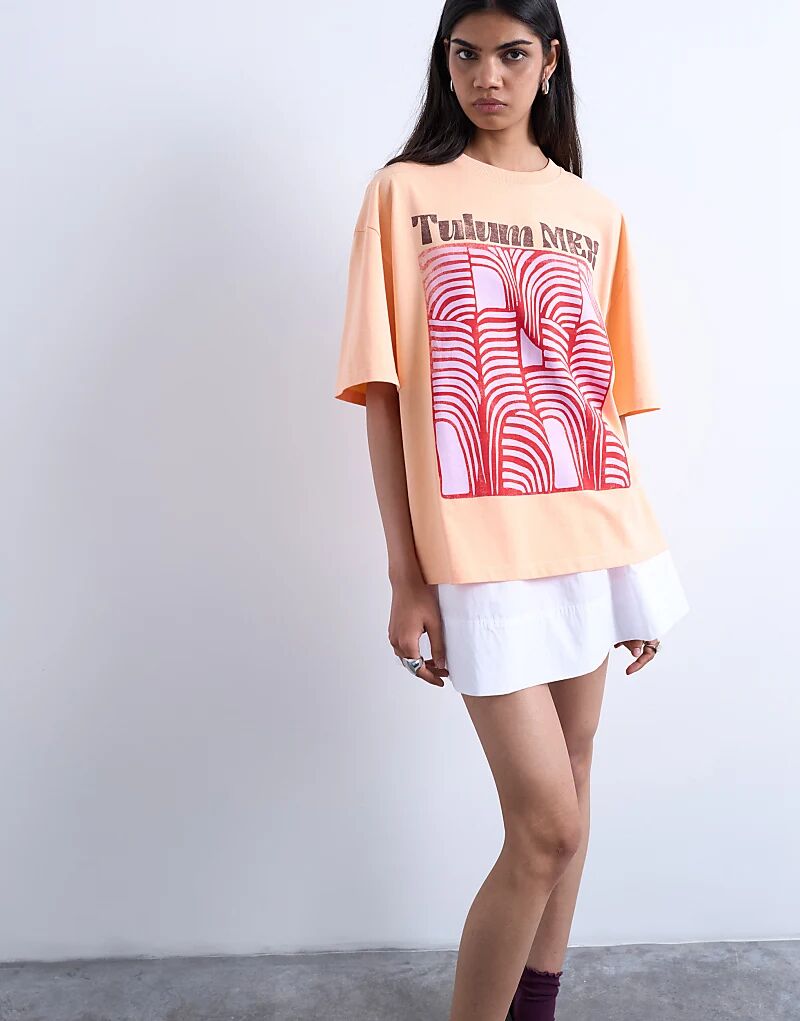 

Футболка Tulum oversize с принтом Topshop оранжевого цвета