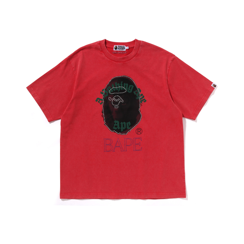 Футболка Bape Garment Dye Rhinestone Ape Head расслабленного кроя A BATHING APE, экрю — фото 3