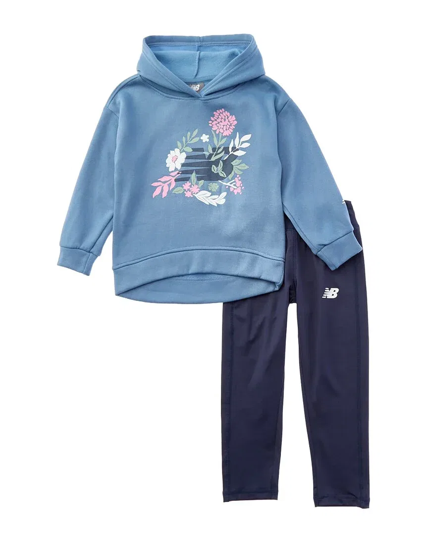 Комплект New Balance из 2 предметов: худи и леггинсы, синий — фото 2