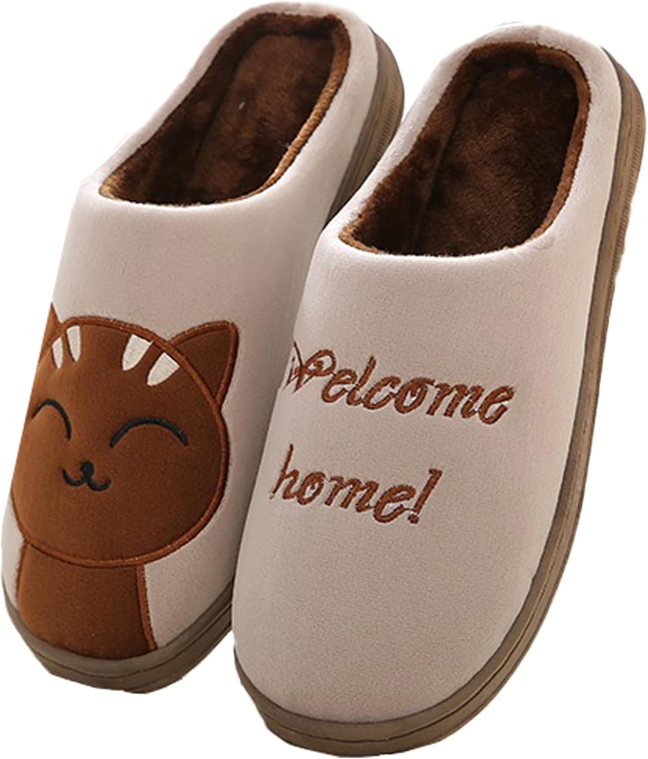 

Милые домашние тапочки для женщин и мужчин с изображением животных, удобные мягкие тапочки с эффектом памяти, плюшевые домашние обувь для спальни и гостиной Oukisam, бежевый