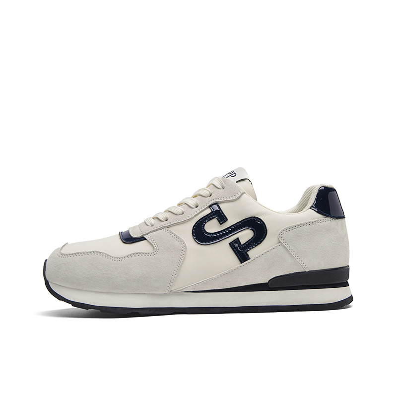 

Мужские низкие повседневные кроссовки из коровьей замши, противоскользящие и износостойкие OPP, бежевый темный синий