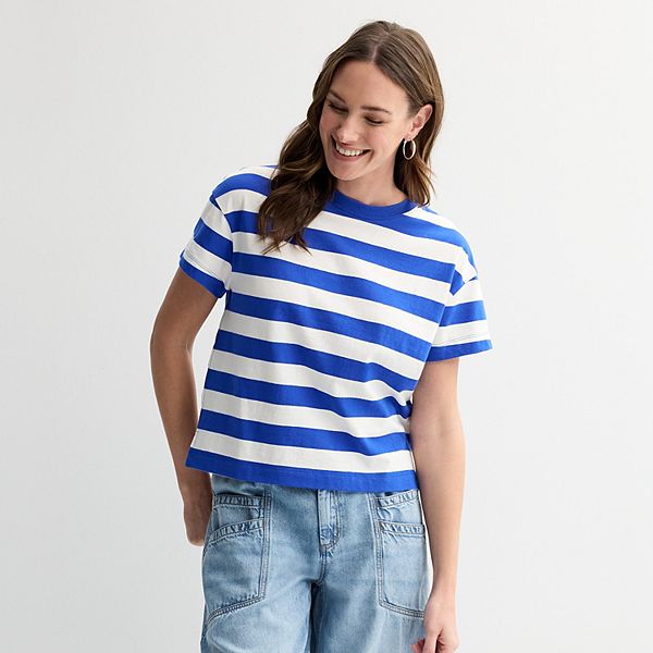 

Женская футболка с принтом Sonoma Goods For Life, White Blue Stripe, Белый, Женская футболка с принтом Sonoma Goods For Life, White Blue Stripe