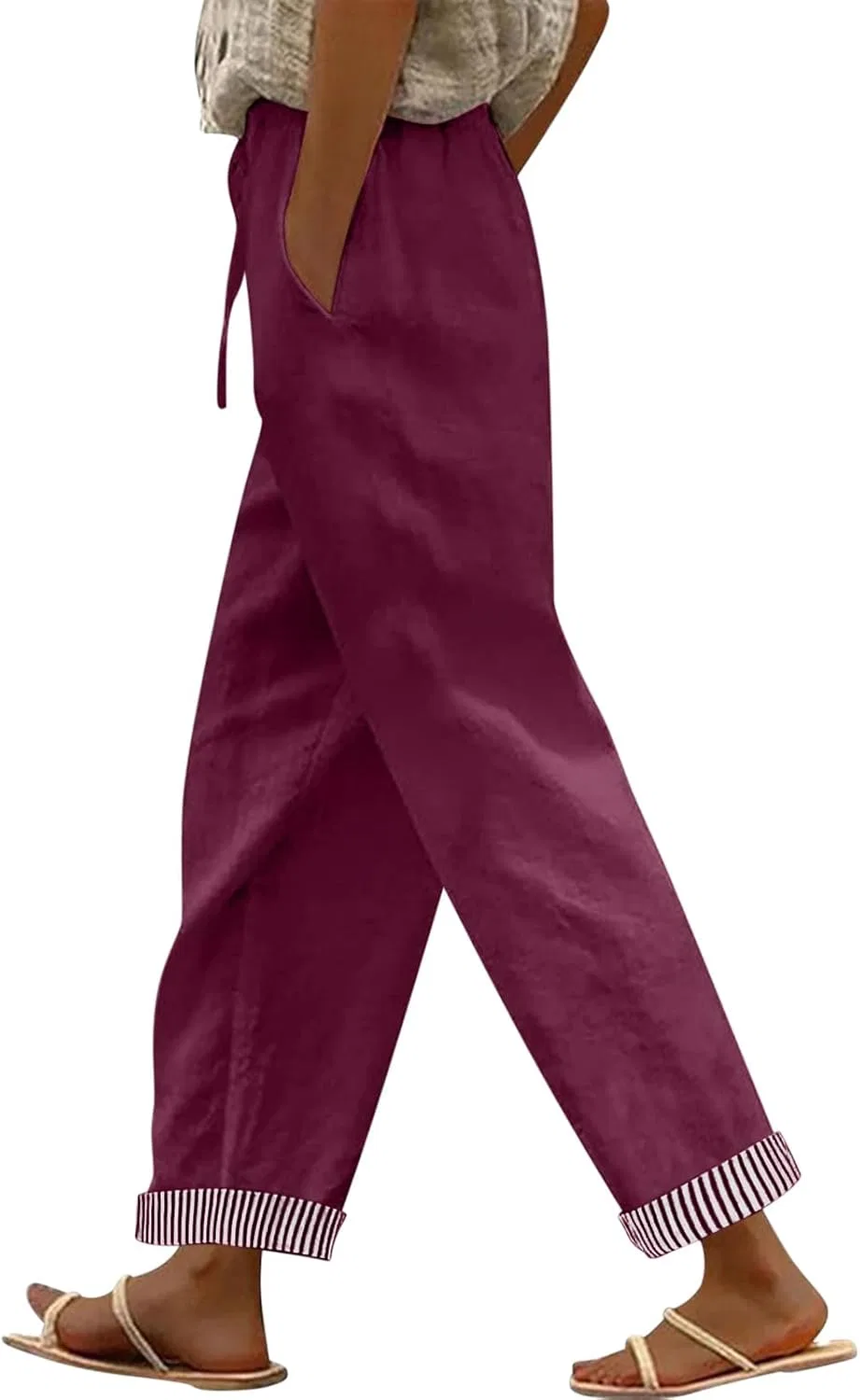 Женские брюки прямого кроя в полоску, Generic, Hot Pink