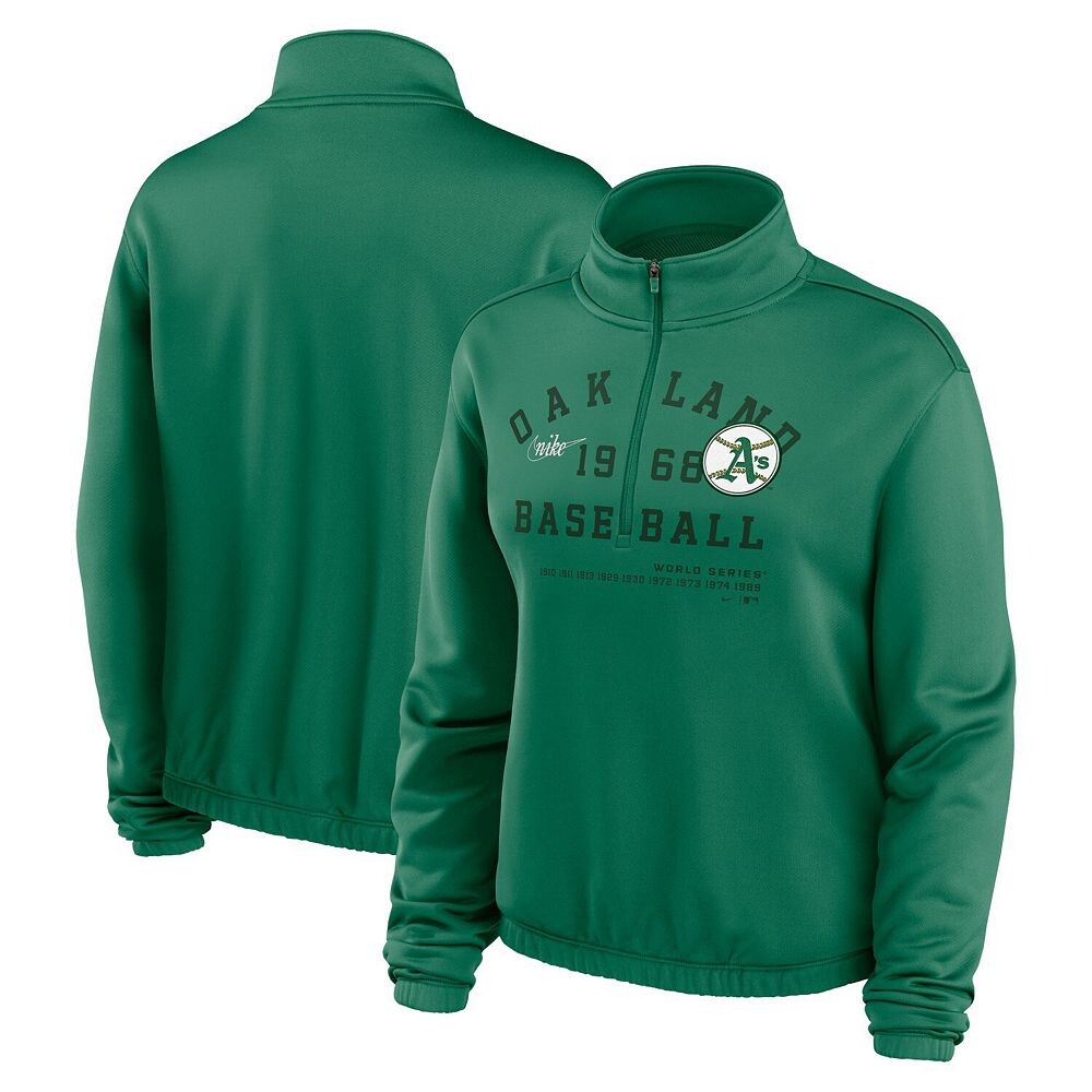 Женский свитшот Nike Green Oakland Athletics Rewind Splice с полуукороченной молнией до половины и объемным подолом, цвет Oas Green — фото 2