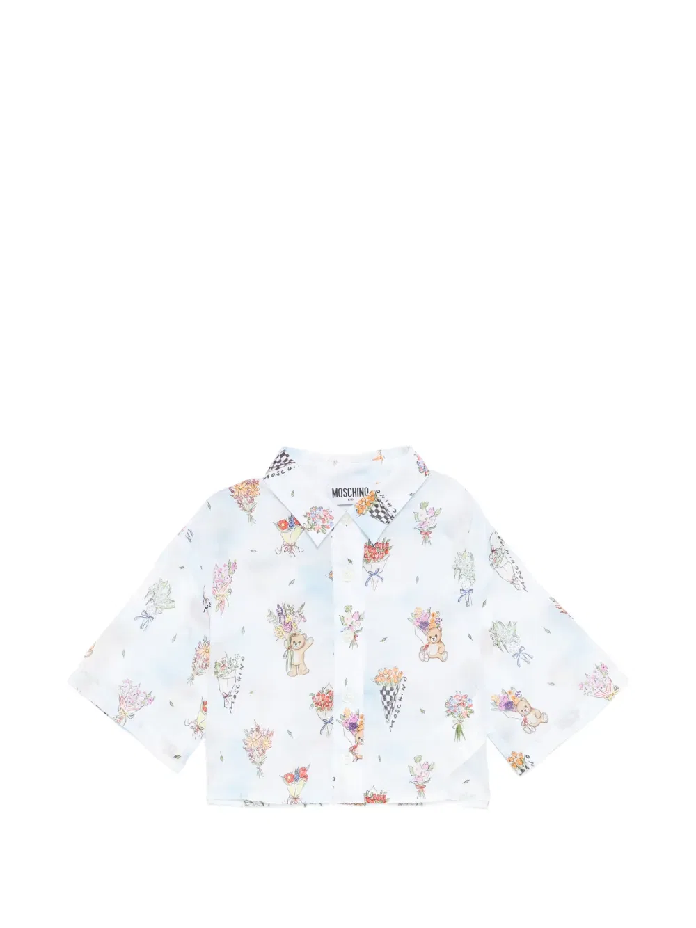 Рубашка с воротником в клетку и цветочным принтом Moschino Kids, синий
