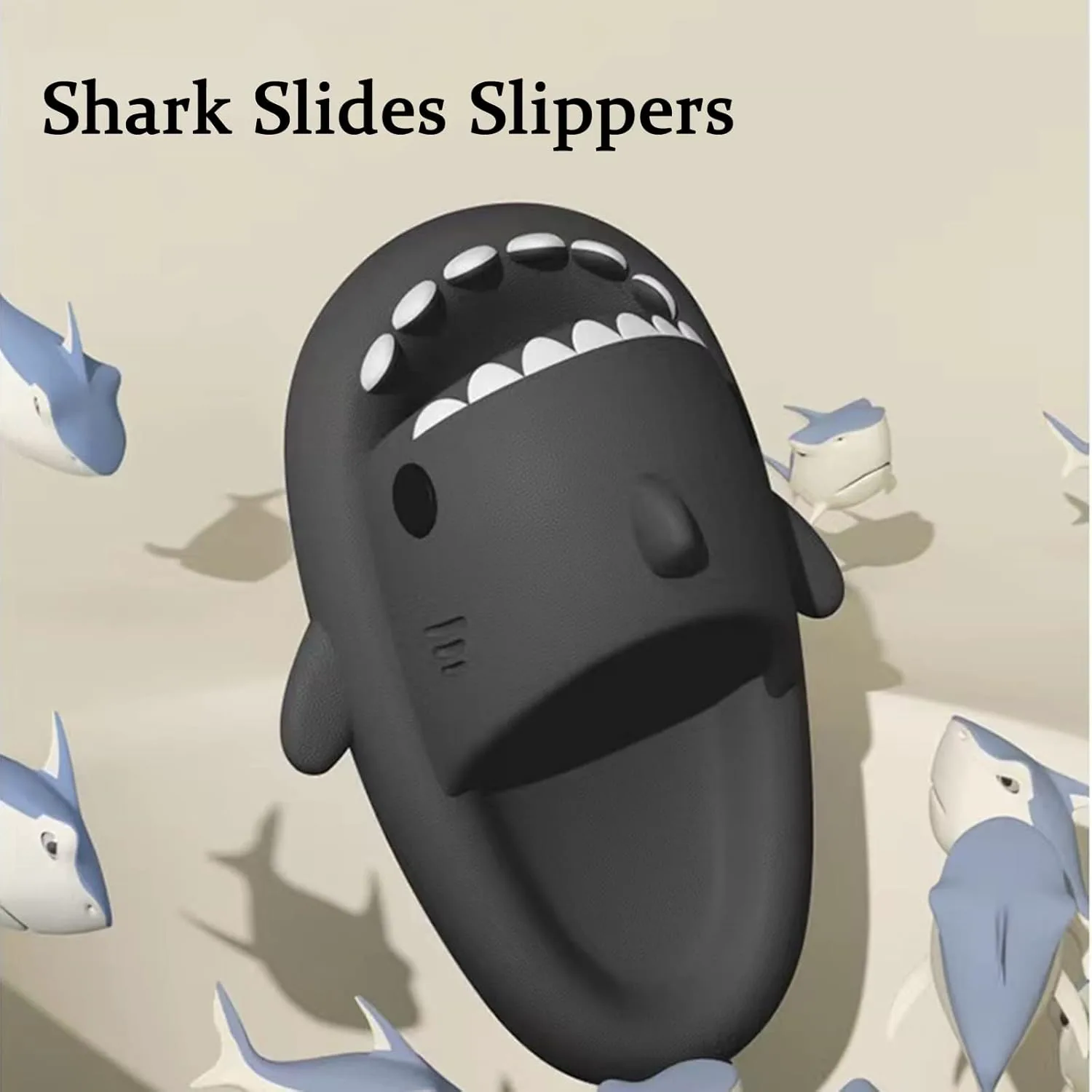 Шлепанцы Sharllen Shark для женщин и мужчин с милым забавным мультяшным дизайном, противоскользящие, с открытым носком, легкие летние шлепанцы с акулой, темно-серый — фото 3