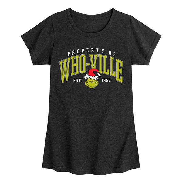

Футболка с коротким рукавом Girl'S Dr Seuss The Who-Ville Collegiate Grinch, Heather Black